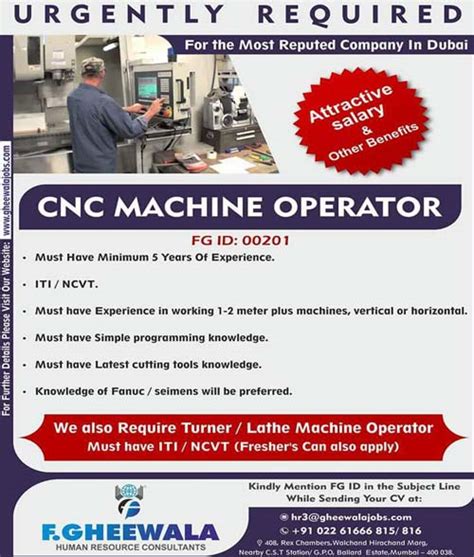 Urgent! Cnc machinist jobs in Dubai 